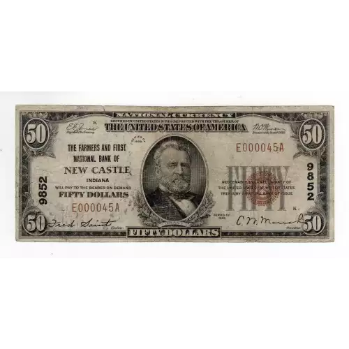 $50 1929 small brown seal. Small National Bank Notes 1803-1