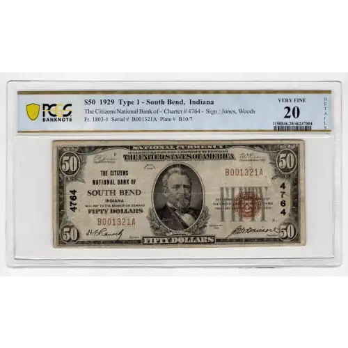 $50 1929 small brown seal. Small National Bank Notes 1803-1