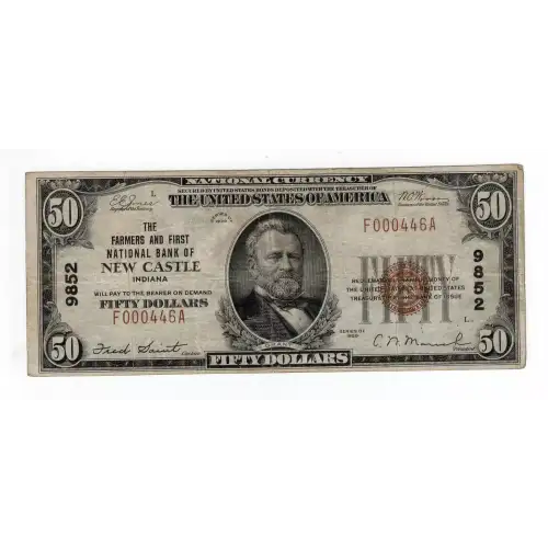 $50 1929 small brown seal. Small National Bank Notes 1803-1