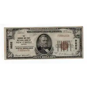 $50 1929 small brown seal. Small National Bank Notes 1803-1