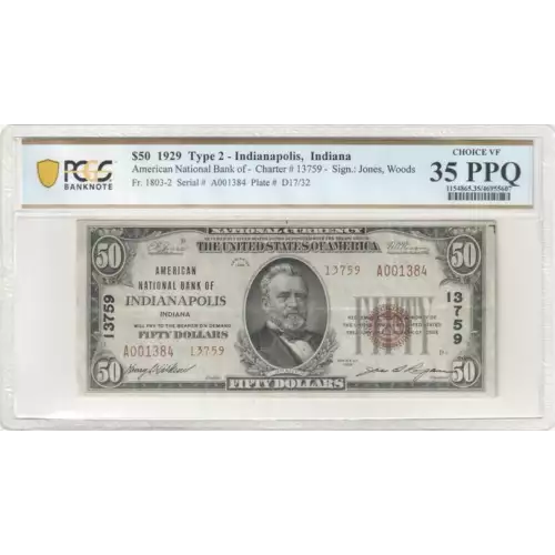 $50 1929 small brown seal. Small National Bank Notes 1803-2 (2)