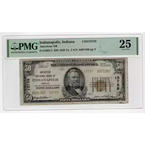 $50 1929 small brown seal. Small National Bank Notes 1803-2
