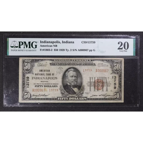 $50 1929 small brown seal. Small National Bank Notes 1803-2