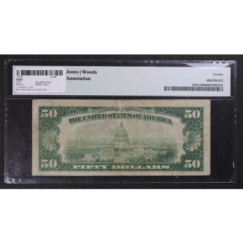 $50 1929 small brown seal. Small National Bank Notes 1803-2 (2)