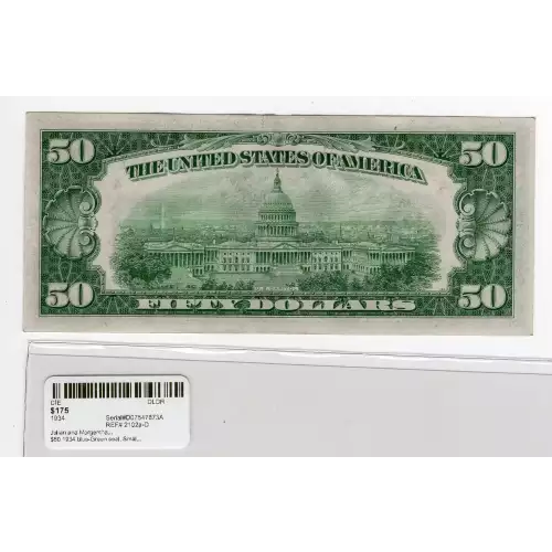 $50 1934 blue-Green seal. Small Size $50 Federal Reserve Notes 2102a-D (2)