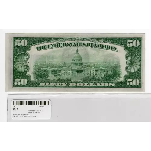 $50 1934 blue-Green seal. Small Size $50 Federal Reserve Notes 2102a-D (2)