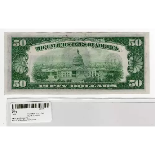 $50 1934 blue-Green seal. Small Size $50 Federal Reserve Notes 2102a-D