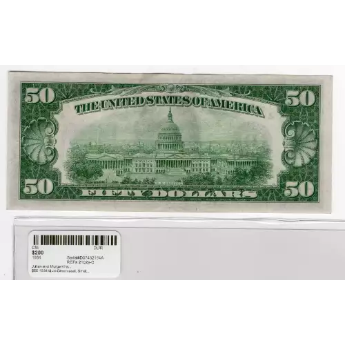$50 1934 blue-Green seal. Small Size $50 Federal Reserve Notes 2102a-D