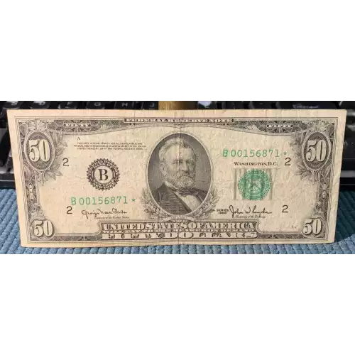 $50 1950 blue-Green seal. Small Size $50 Federal Reserve Notes 2107-B* (2)