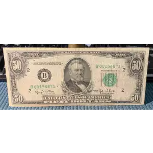 $50 1950 blue-Green seal. Small Size $50 Federal Reserve Notes 2107-B* (2)