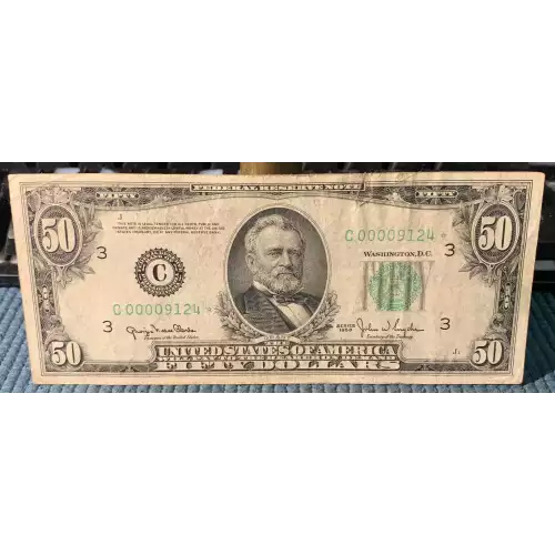 $50 1950 blue-Green seal. Small Size $50 Federal Reserve Notes 2107-C* (2)