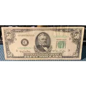 $50 1950 blue-Green seal. Small Size $50 Federal Reserve Notes 2107-C* (2)