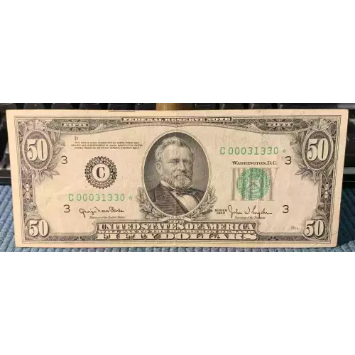 $50 1950 blue-Green seal. Small Size $50 Federal Reserve Notes 2107-C*