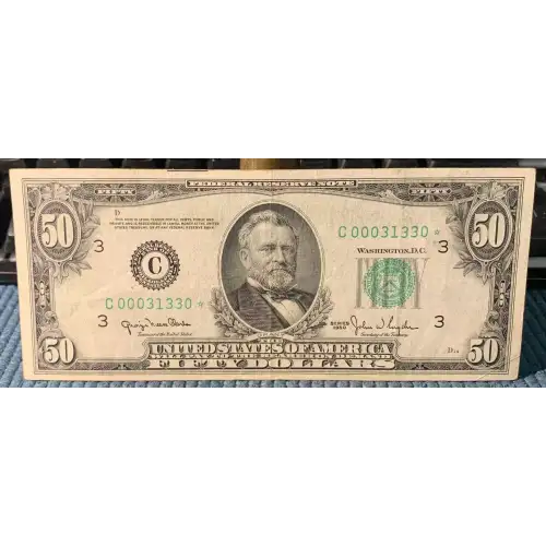 $50 1950 blue-Green seal. Small Size $50 Federal Reserve Notes 2107-C*