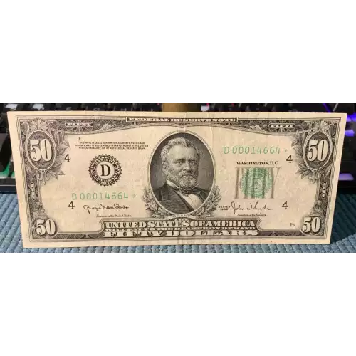 $50 1950 blue-Green seal. Small Size $50 Federal Reserve Notes 2107-D* (3)