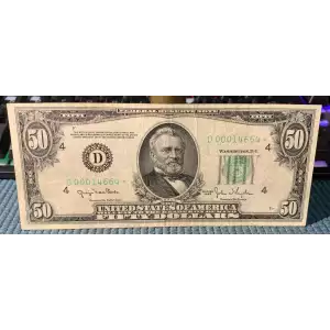 $50 1950 blue-Green seal. Small Size $50 Federal Reserve Notes 2107-D* (3)