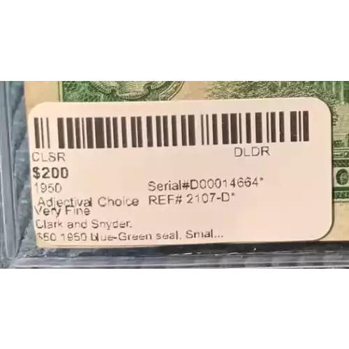 $50 1950 blue-Green seal. Small Size $50 Federal Reserve Notes 2107-D*