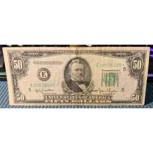 $50 1950 blue-Green seal. Small Size $50 Federal Reserve Notes 2107-E* (2)
