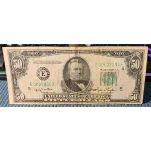 $50 1950 blue-Green seal. Small Size $50 Federal Reserve Notes 2107-E* (2)