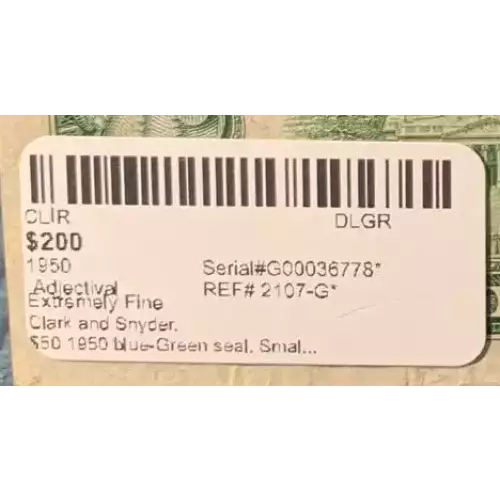 $50 1950 blue-Green seal. Small Size $50 Federal Reserve Notes 2107-G*