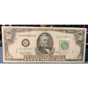 $50 1950 blue-Green seal. Small Size $50 Federal Reserve Notes 2107-G* (2)