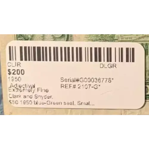 $50 1950 blue-Green seal. Small Size $50 Federal Reserve Notes 2107-G*