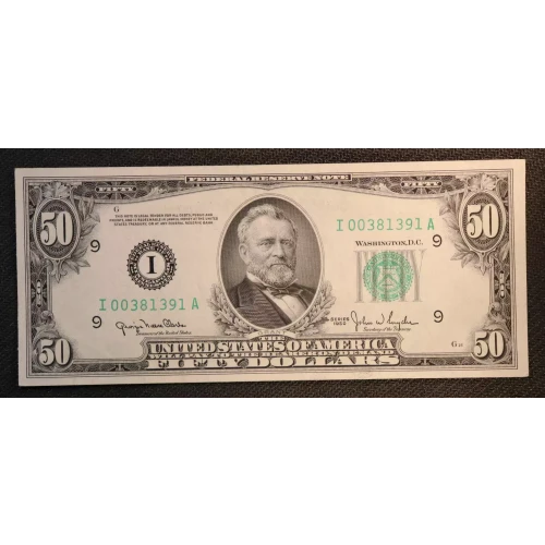 $50 1950 blue-Green seal. Small Size $50 Federal Reserve Notes 2107-L
