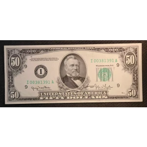 $50 1950 blue-Green seal. Small Size $50 Federal Reserve Notes 2107-L