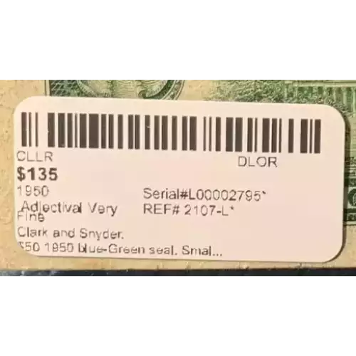$50 1950 blue-Green seal. Small Size $50 Federal Reserve Notes 2107-L*