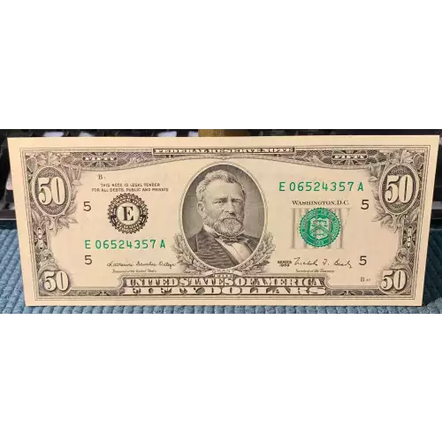 $50 1988 blue-Green seal. Small Size $50 Federal Reserve Notes 2123-E