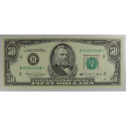 $50 1990 blue-Green seal. Small Size $50 Federal Reserve Notes 2124-B*