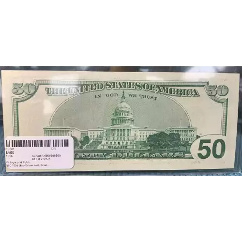 $50 1996 blue-Green seal. Small Size $50 Federal Reserve Notes 2126-K (3)