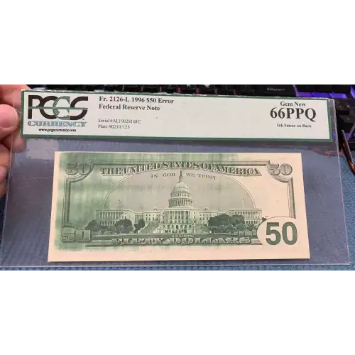 $50 1996 blue-Green seal. Small Size $50 Federal Reserve Notes 2126-L