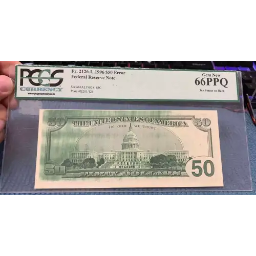 $50 1996 blue-Green seal. Small Size $50 Federal Reserve Notes 2126-L