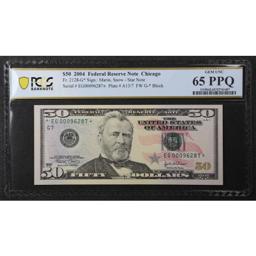 $50 2004 blue-Green seal. Small Size $50 Federal Reserve Notes 2128-G* (2)