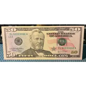 $50 2004 blue-Green seal. Small Size $50 Federal Reserve Notes 2128-L (3)