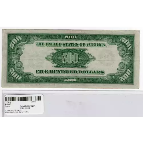 $500 1934-A.  High Denomination Notes 2202-B (2)