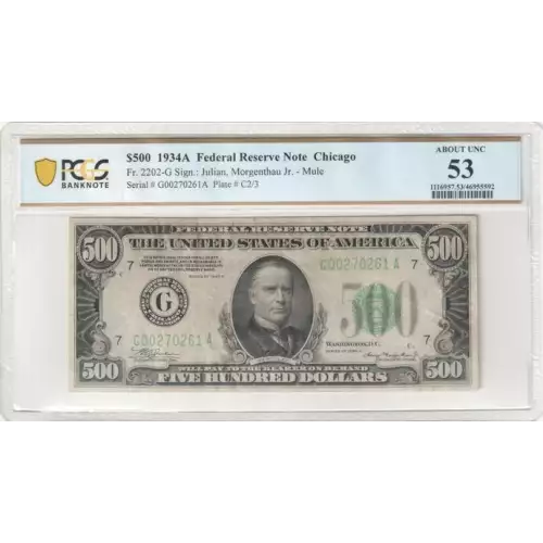 $500 1934-A.  High Denomination Notes 2202-G (2)