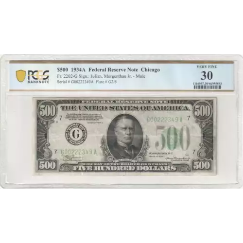 $500 1934-A.  High Denomination Notes 2202-G (2)