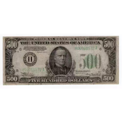 $500 1934-A.  High Denomination Notes 2202-H