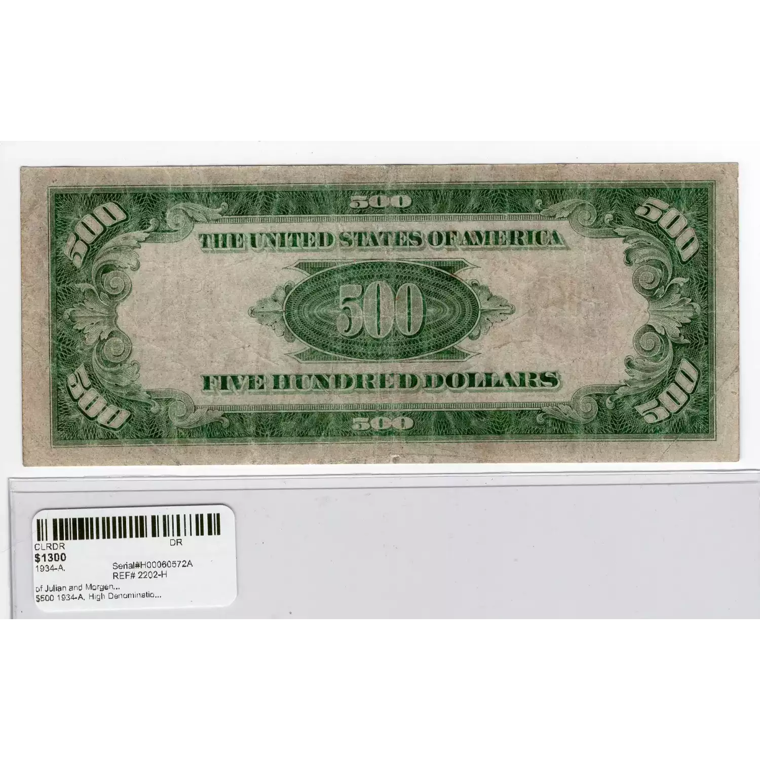 $500 1934-A.  High Denomination Notes 2202-H (2)