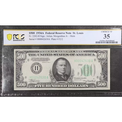 $500 1934-A.  High Denomination Notes 2202-H (2)