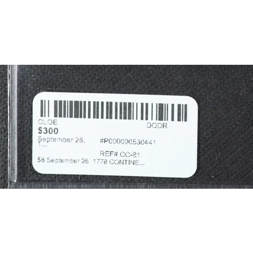 $8 September 26, 1778  CONTINENTAL CURRENCY CC-81