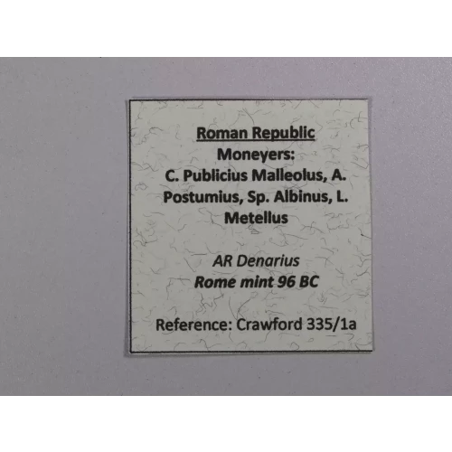 C. Publicius Malleolus  A. Postumius Sp. Albinus L. Metellus  AR Denarius 96 BC (5)