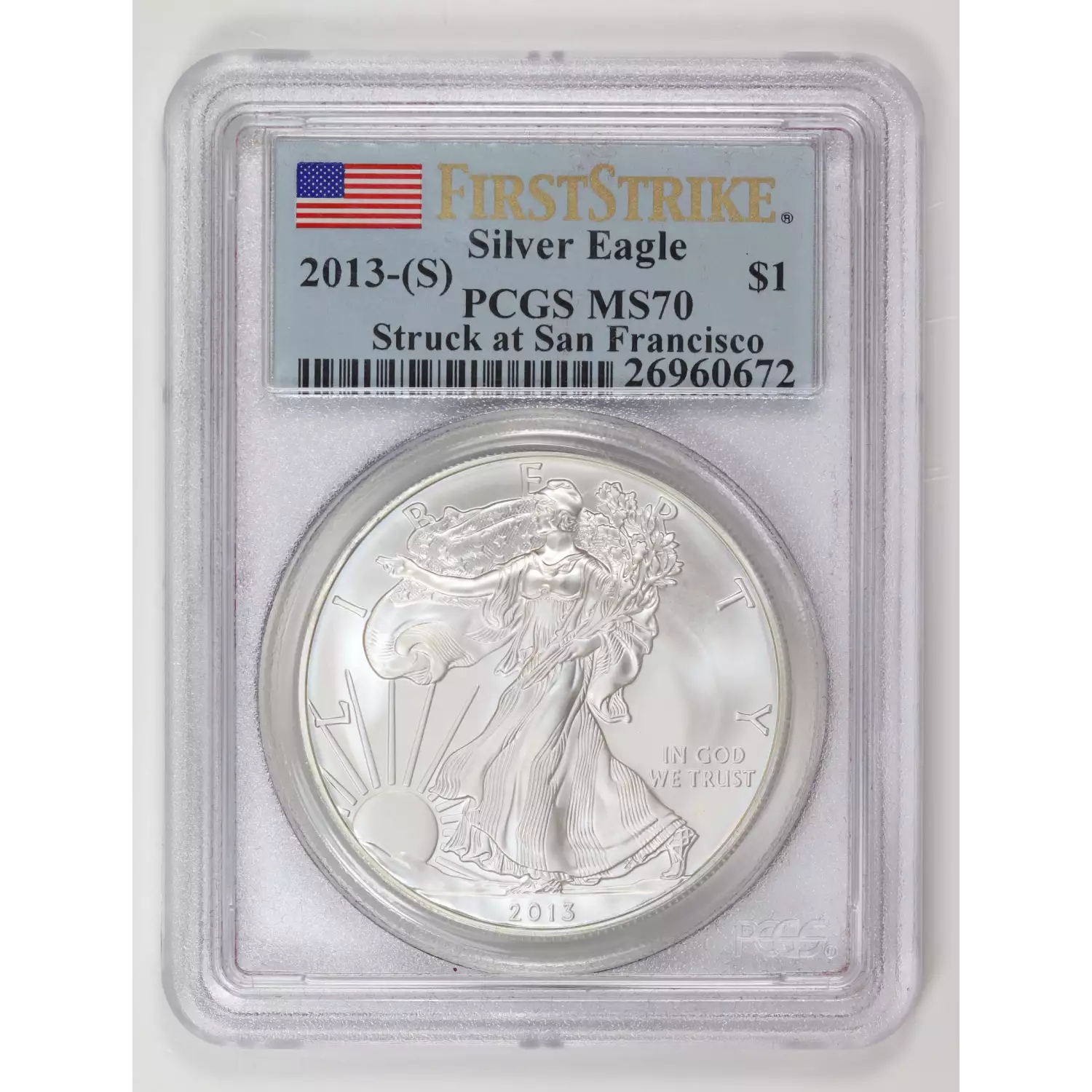 2013(S) Bullion Silver Eagles PCGS MS70 Rev Spots Silver Eagle First