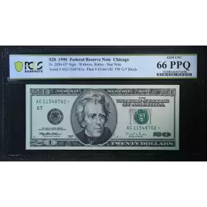 $20 1996 blue-Green seal. Small Size $20 Federal Reserve Notes 2084-G* (2)