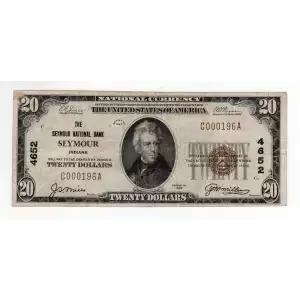 $20 1929 small brown seal. Small National Bank Notes 1802-1