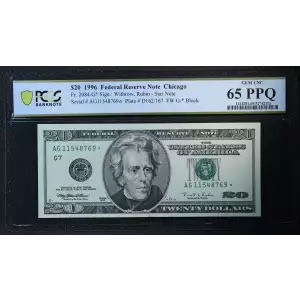 $20 1996 blue-Green seal. Small Size $20 Federal Reserve Notes 2084-G*