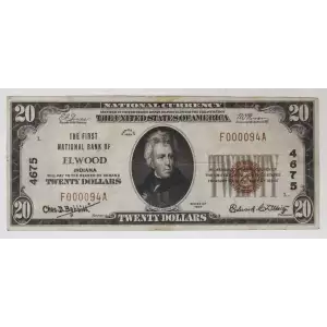 $20 1929 small brown seal. Small National Bank Notes 1802-1