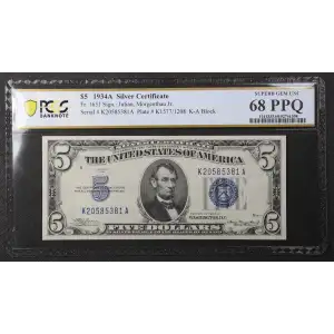$5 1934-A blue seal. Small Silver Certificates 1651